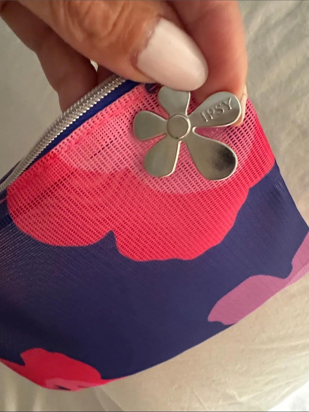 ipsy Navy Floral Zip Cosmetic Pouch with Pink & Teal Blooms